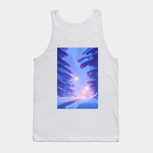 Anime Snowy Street Lights Christmas Landscape Tank Top